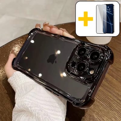 Bumper Hoesje voor iPhone 14 Pro, Schokabsorptie Transparante Case, Valbeveiliging Dunne Beschermhoes, Zwart - Screenprotector
