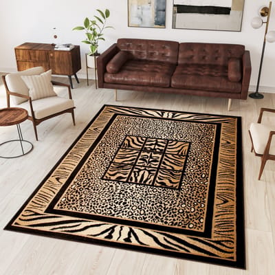 Tapiso Atlas PP Vloerkleed Beige Zwart Woonkamer Tapijt Maat- 70x130