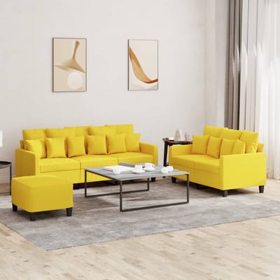 vidaXL - 3-delige - Loungeset - met - kussens - stof - lichtgeel