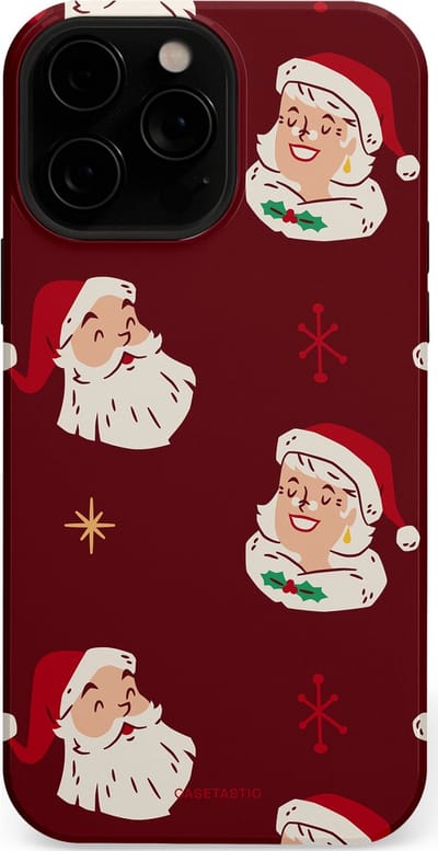 Casetastic hoesje geschikt voor Apple iPhone 13 Pro Max - MagSafe - Dubbellaagse bescherming - Mr. & Ms. Santa - Kerst - Fashion Case - Bordeaux Lichtgrijs Taupe