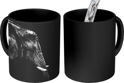 Magische Mok - Foto op Warmte Mokken - Koffiemok - Olifant - Zwart wit - Portret - Dieren - Magic Mok - Beker - 350 ML - Theemok