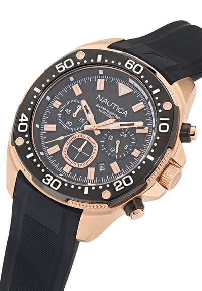 Nautica Nct Bluesail Analog Watch - Box Set Zwart Kast: 100 % Roestvrij Staal | Band: 100 % Siliconen 46 mm NAPBSF401, NAPBSF403, NAPBSF405