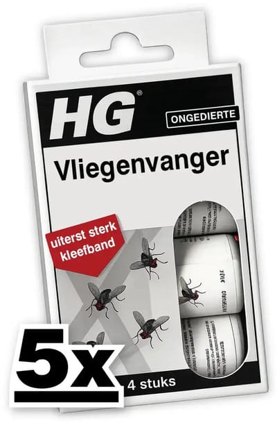 5 x HG X - Vliegenvanger - Uiterst Sterke Kleefband - 4 Vliegenvangers - Vliegenvanger - Kleefband - Vliegen Vangen - Geurloze Kleefband - Veilige Vliegenvanger