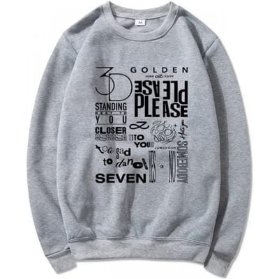 JungKook Golden Hoodie Dames Harajuku Hoodie L gray