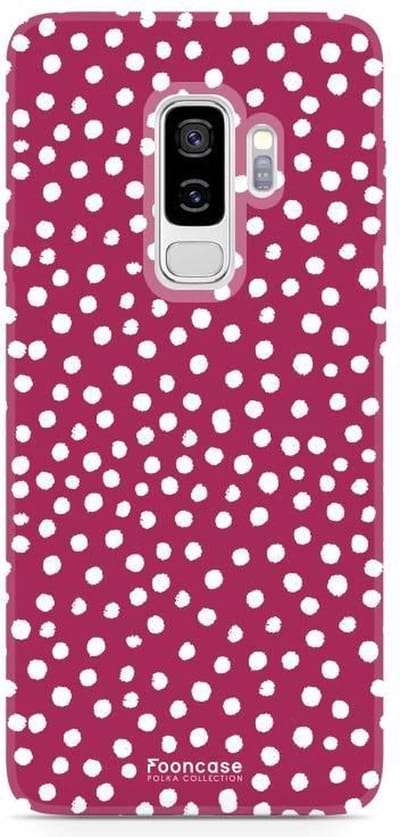 Fooncase Hoesje Geschikt voor Samsung Galaxy S9 Plus - Shockproof Case - Back Cover / Soft Case - POLKA / Stipjes / Stippen / Rood