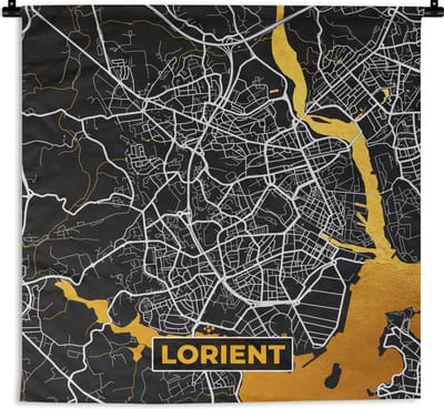 Wandkleed - Wanddoek - Plattegrond - Lorient - Stadskaart - Frankrijk - Kaart - 180x180 cm - Wandtapijt