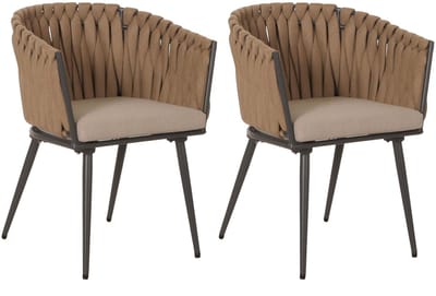 Set van 2 aluminium tuinstoelen MCW-N38, buitenstoel armleuning, Olefin rope weave Touw ~ beige kussen lichtbruin