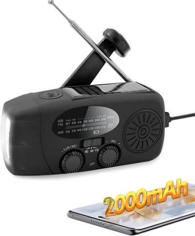 Draagbare radio - Noodradio - Radio Op Batterijen Voor Rampen - 2000 mAh - Noodradio Solar Opwindbaar - Zaklamp - Radio Opwindbaar - opwindbare radio - Draagbare Radio - Voor Rampen/Camping - Zwart