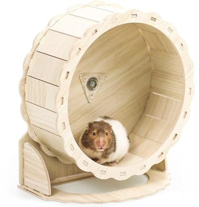 Stille Hamsterloopwiel 26cm - Houten Fitnesswiel voor Dwerghamsters en Gerbils met Verstelbare Basis