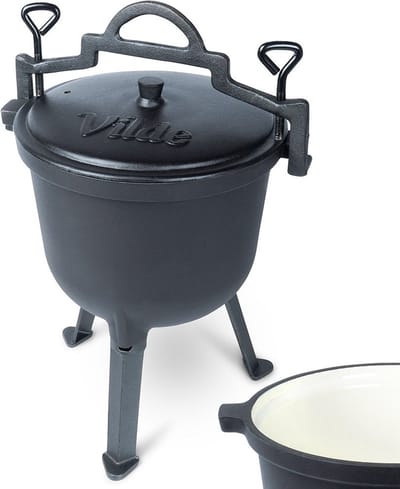 Heksenketel Gietijzeren Geëmailleerde Op Poten met Deksel CAST LINE 8 l - Cauldron - Potjie-Ketel - Bbq - Barbecue