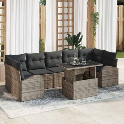 vidaXL Tuinbank Set met kussen met opslag 8 pcs Grijs Poly Riet
