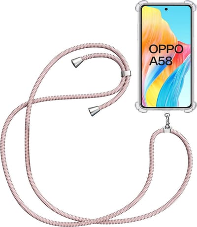 Telefoonkoord + Hoesje Geschikt voor OPPO A58 4G - Lengte Verstelbaar - Telefoonketting - Shock Proof Case - Rose