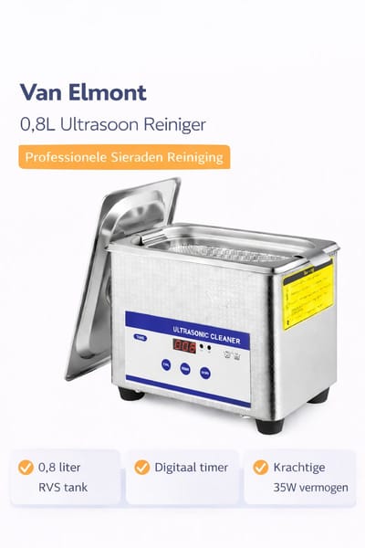 Van Elmont 0,8l Ultrasoon Reiniger met Digitale Timer - Voor Het Reinigen van Sieraden - 35W - Roestvrij Staal