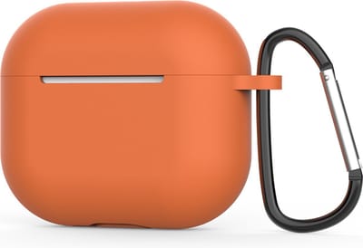 New Age Devi - Bescherm je Airpods met deze handige softcase - Geschikt voor Airpods 3 - Donker oranje - Met clip - Perfect voor onderweg
