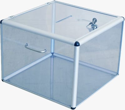 Transparante stembus brievenbus met slot – 25 L – Vierkant model met sleuf en sleutelsluiting