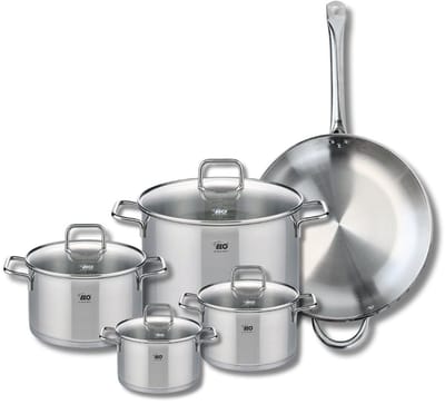 Set van 1 Koekenpan 32 cm en 4 kookpotten 14, 16, 20 en 26 cm Elo Profi Citrin