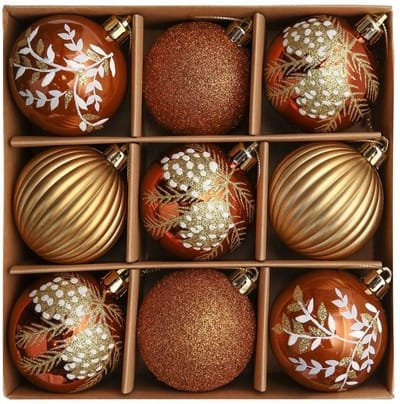 VT Goods - Kerstboomversiering - Luxe Kerstballen - 9 Stuks - Koper en Goud - Kunststof Ornamenten - Geschikt voor Kerstmis