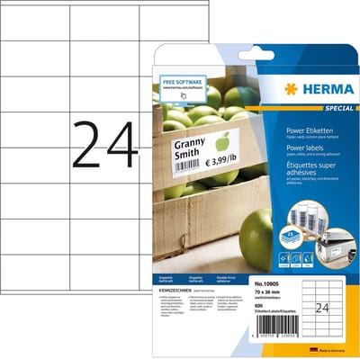 Herma 10905 Universele etiketten 70 x 36 mm Papier Wit 600 stuk(s) Permanent hechtend Inkjet, Laser (zwart/wit), Laser