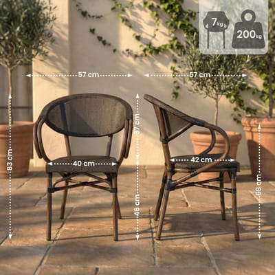 CLP Tuinstoel Madetta - stapelbaar - aluminium houtlook - met armleuningen - 200 kg - koffie