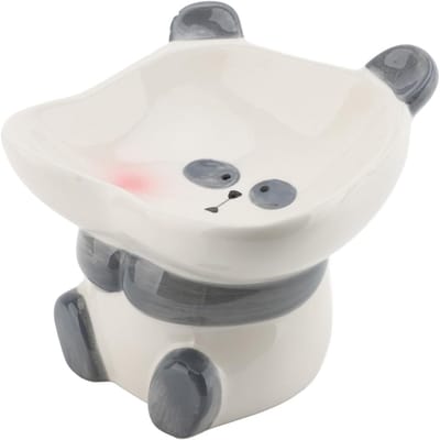 Daity Een keramische, verstelbare kattenvoerbak, in de vorm van een cartoonpanda, multifunctioneel, geschikt voor snoep en snacks, anti-kantelmechanisme, 15 graden verstelbaar, cartoon kattenvoerbak voor huisdecoratie (wit).