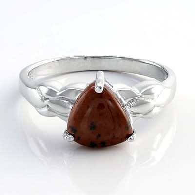 Cavill - 925 Sterling Zilveren Ring - Mahonie Obsidiaan 1.58ct Triljant Cabochon - Moderne Comfortabele Damesring Maat 17