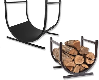Brandhoutrek Metaal - Houtopslag Standaard - Hout Netjes Opslaan - U-vormig Design - 445 x 375 x 40 cm - Zwart