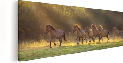 Artaza Canvas Schilderij Galopperende Paarden - 60x20 cm - Wanddecoratie Paard - Muurdecoratie Dieren - Schilderijen Op Canvas Woonkamer
