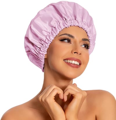 Badmuts - Douchemuts Dames - Shower Cap - Grote waterdichte douchekap - Wasbare elastische band - Badkap voor lang haar - Droog haar - Paars - Perfect voor badkamer - Reizen - Buitenshuis