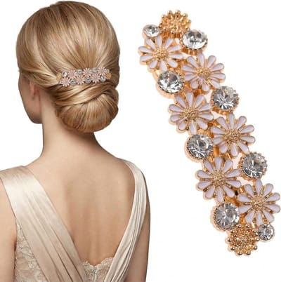 Haarspeld madeliefjes 6,4 x 1,9 cm - vintage strass - elegant design - perfect voor bruiloften - ShopVlot