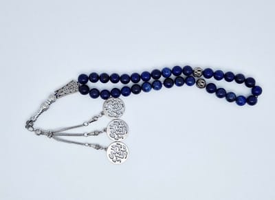 Handgemaakte tesbih "tasbih" natuursteen "Azuur" - Aantal kralen 33 - Diameter kralen 10 MM - met metaal tassel "model 2" - Een mooi cadeau-idee