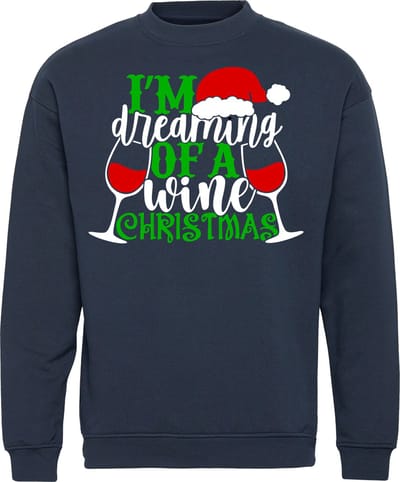 Kersttrui Dreaming Of A Wine Christmas | Foute Kersttrui Dames Heren | Kerstcadeau | Kerstpakket | Navy | maat XS