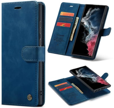 Casemania Hoesje Geschikt voor Samsung Galaxy S25 Edge - Navy Blue - 2 in 1 Magnetic Book Case - Donker Blauw