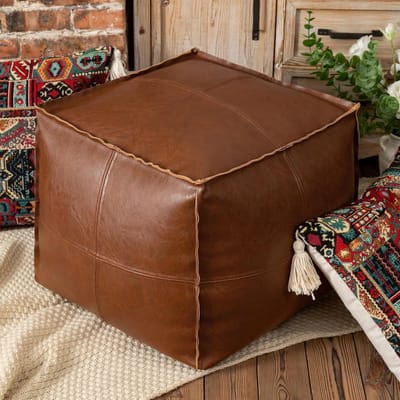 Vierkante Poef Hoes Ongevuld PU Leer - Voetenbank Stoel Hocker Ottoman - Bruin