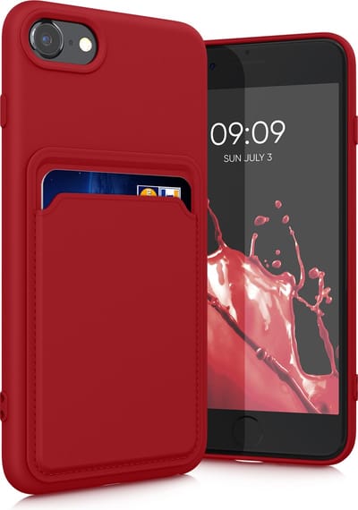 kwmobile telefoonhoesje geschikt voor Apple iPhone SE (2022) / SE (2020) / 8 / 7 - Hoesje met pasjeshouder - TPU case in donkerroze