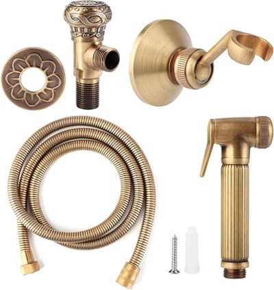 Handheld Bidet Sprayer Set voor Badkamer en Toilet - Vintage Messing Douchekop met Beugel en Slang voor Dierenverzorging en Hygiëne
