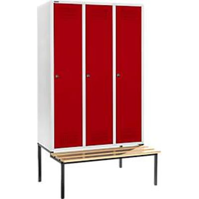 Schäfer Shop Genius Kledinglocker met zitbank, 3 compartimenten, 400 mm compartimentbreedte, cilinderslot, lichtgrijs/robijnrood