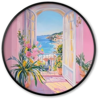 Poster in lijst Rond - Fotolijst 60x60 cm - Posters - Roze - Buiten - Verf - Ronde posterlijst zwart - Decoratie - Wanddecoratie woonkamer - Muurdecoratie slaapkamer