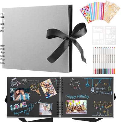 Doe-het-zelf fotoalbum met 80 zwarte pagina's en 12 metallic markeerpennen voor herinneringen en creativiteit