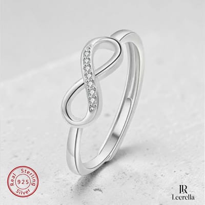 Leerella Verstelbare Infinity Ring 925 Sterling Zilver met Sprankelende Zirkonia - Zilverkleurig Symbool van Eeuwige Liefde