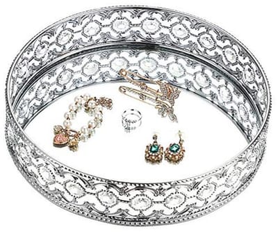 ELLDOO Crystal Mirror Tray - Sieraden Trinket Display Tray Badkamer Opslag Lade Dressoir Houder Lade Aanrecht Organizer Lade voor Home Decor, Zilver