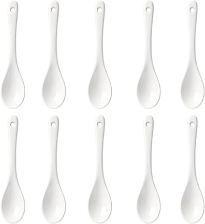 Set van 10 Porseleinen Eierenlepels 13x2.5cm, Ideaal voor Jam, Koffie en Desserts, Wit Ceramiek