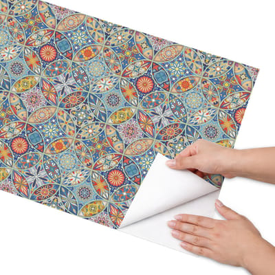 Coloray Meubel Wrap Folie - Blauw Meubelfolie - 50x100 cm - Decoratiefolie Kleurrijk mozaïek - Meubel Wrap Folie - oosters Meubelfolie - Plakfolie Meubels - Keuken decoratie - Achtergronden en patronen