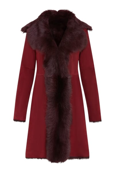 Dames trenchcoat van bordeauxrood Toscaans schapensuèdeleer - Celeste