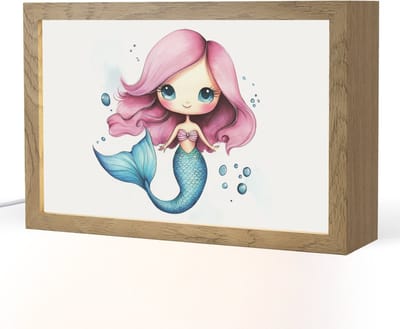 Nachtlampje 30x20 cm - Kinder lampje - Zeemeermin - Roze - Luchtbellen - Tafellamp kinderkamer - Slaapkamer lamp - Bedlamp kinderen - Kinderlampje stopcontact - Wandlamp babykamer - Nachtlampjes