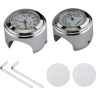 Universele motorfietsstuurklok, fietsthermometer, waterdichte vervanging voor motorfietsen white dial clock&temp zilver