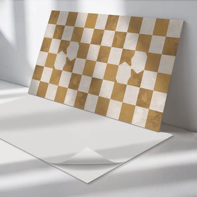 Wallfluent Vinyl Wandpaneel - Abstract dambordpatroon Vinyl Wandbekleding - 100 cm x 50 cm - Beige PVC wandpaneel - 1 stuk - Rechthoekig Wandbekleding Vinyl - Abstractie Wandpaneel - Zelfklevend Muurpaneel - Wandpaneel Keuken en Badkamer