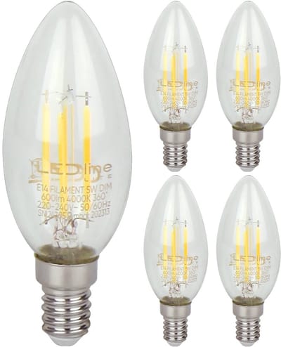 LED line LITE LED Filament Kaarslamp C35 E14 - 5W (vervangt 50W) - 600lm - Ø35mm - 230V - Dimbaar - Energiezuinig - 5 stuks