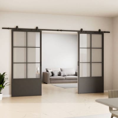 Schulte complete glazen dubbele schuifdeur - 176x203 -veiligheidsglas-decor industrieel Loft- zwart