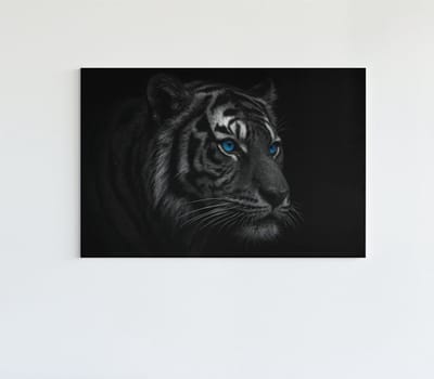 Canvas Schilderij Dieren - Tijger met Blauwe Ogen - Wall Art - 60x40 cm