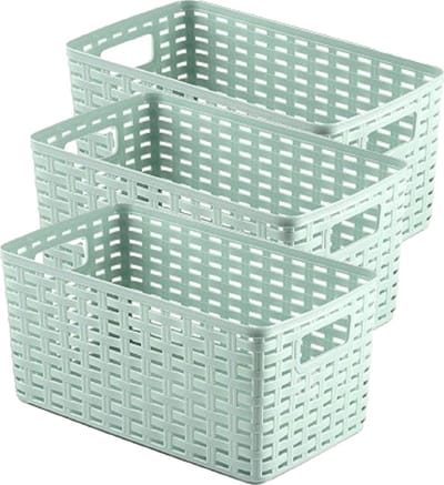 PlasticForte Opbergmand - 3x - Kastmand - rotan kunststof - mintgroen - 5 Liter - 15 x 28 x 13 cm